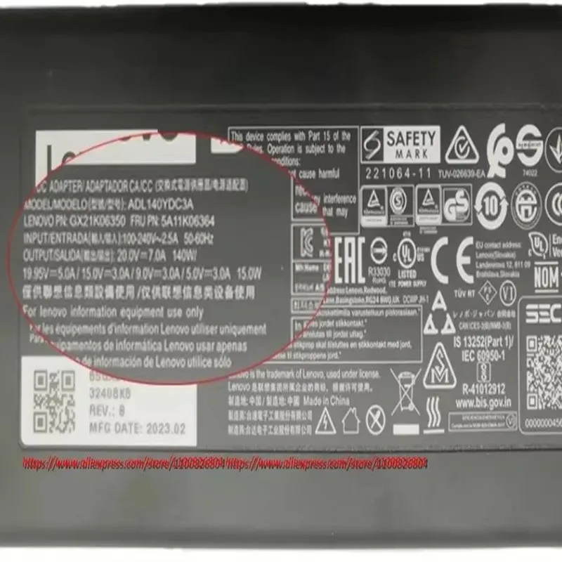 حقيقي 140 واط ADL140YDC3A محول التيار المتردد 20 فولت 7A نوع C لينوفو IDEA PRO 14IRH8 ليجيون سليم 7 ADL140YAC3A ADL140YLC3A ADL140YCC3A