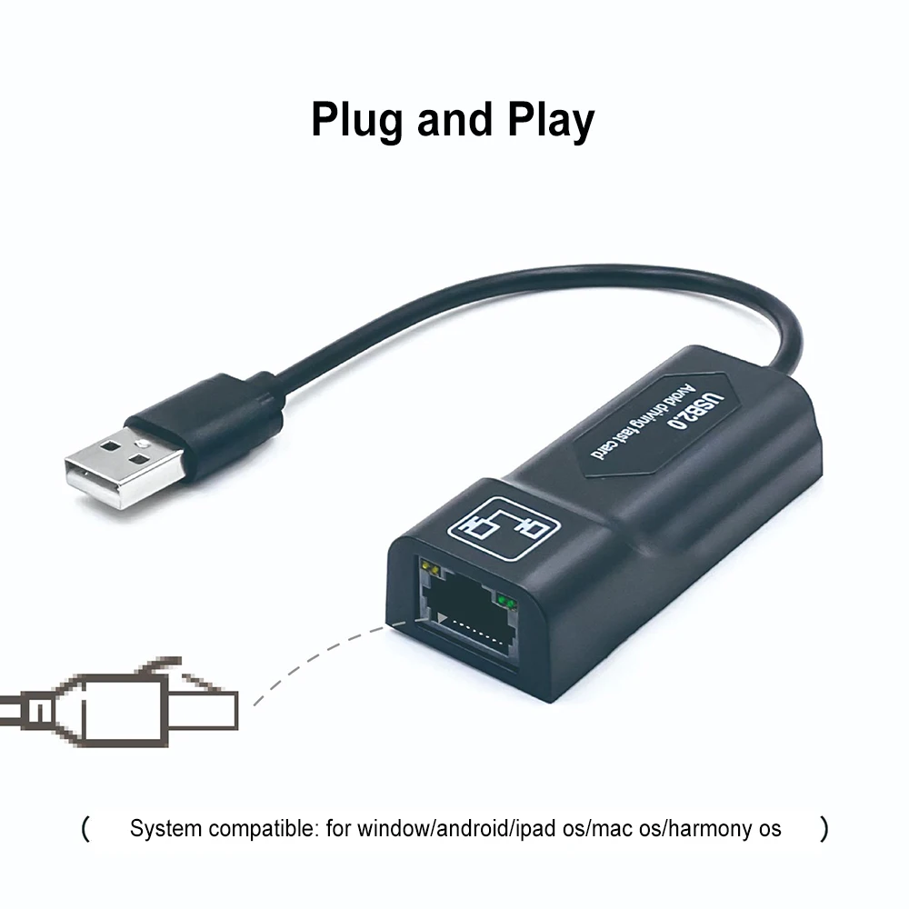 イーサネットアダプター,otgケーブル付き,ランネットワークアダプター,メインミラー用LEDインジケーター,USB 2.0からrj45,100mps