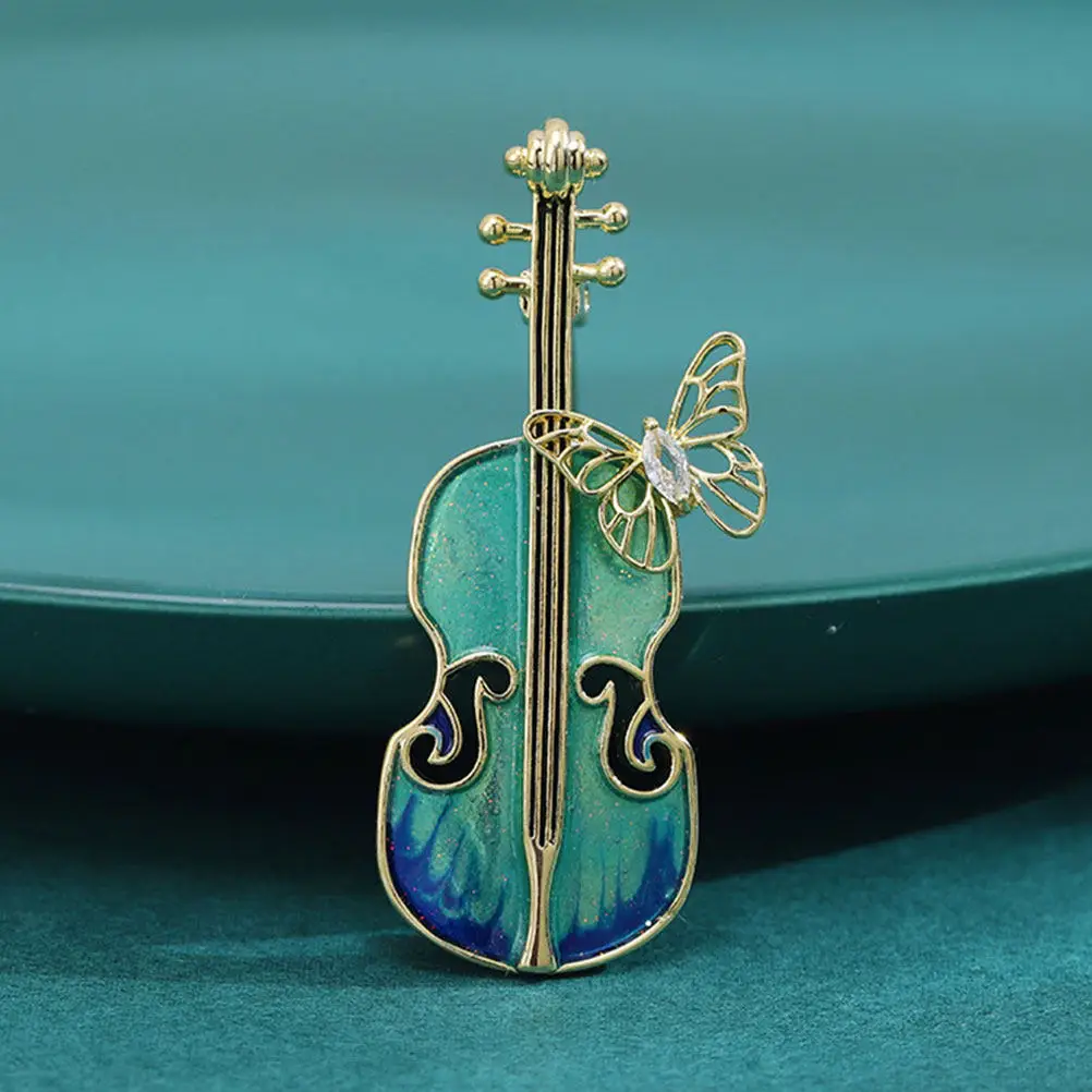 2Pcs Vintage Blue Violin Brooch Pin Retro Music Jewelry Pin Stylish Lapel Pins Scarf Or Hat Decoration for Women - view 2