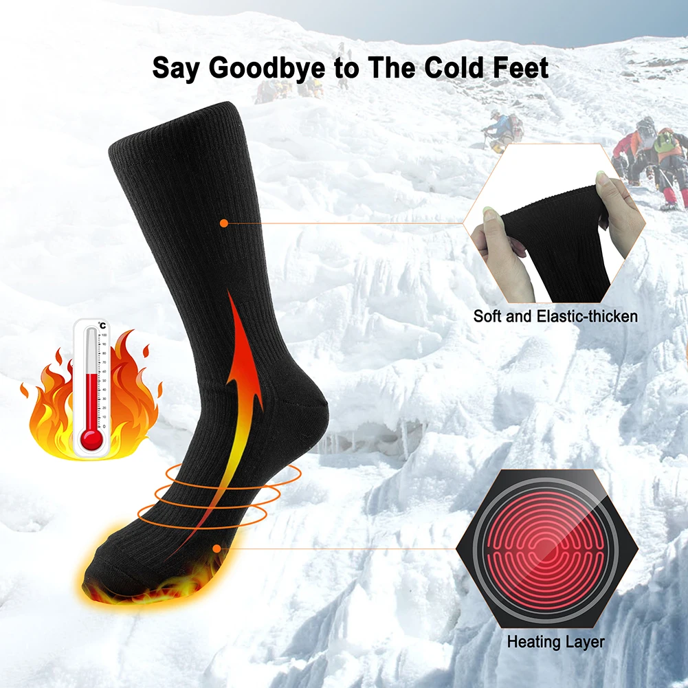 Unisex Electric Heated Socks Rechargable Warmer Stockings Washable Breathable for Outdoor Camping Hiking Running