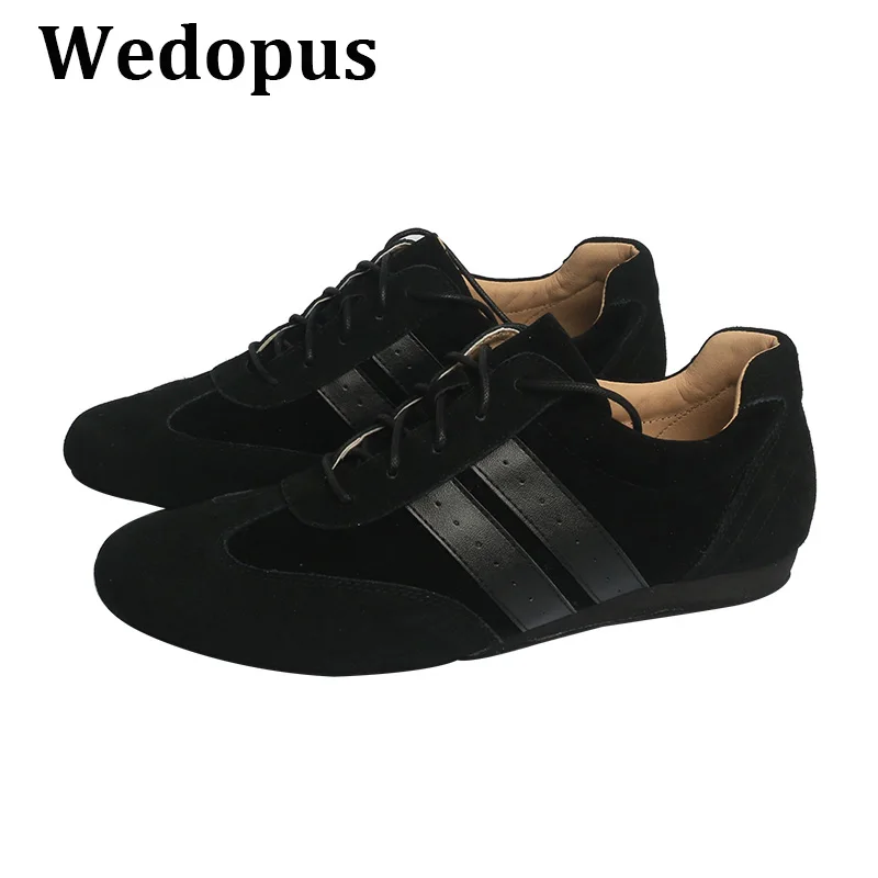 Wedopus Comfortable Black Dance Sneakers Women Suede Bottom Ballroom Dancing Sneaker Lightweight Swayd Dance Shoes