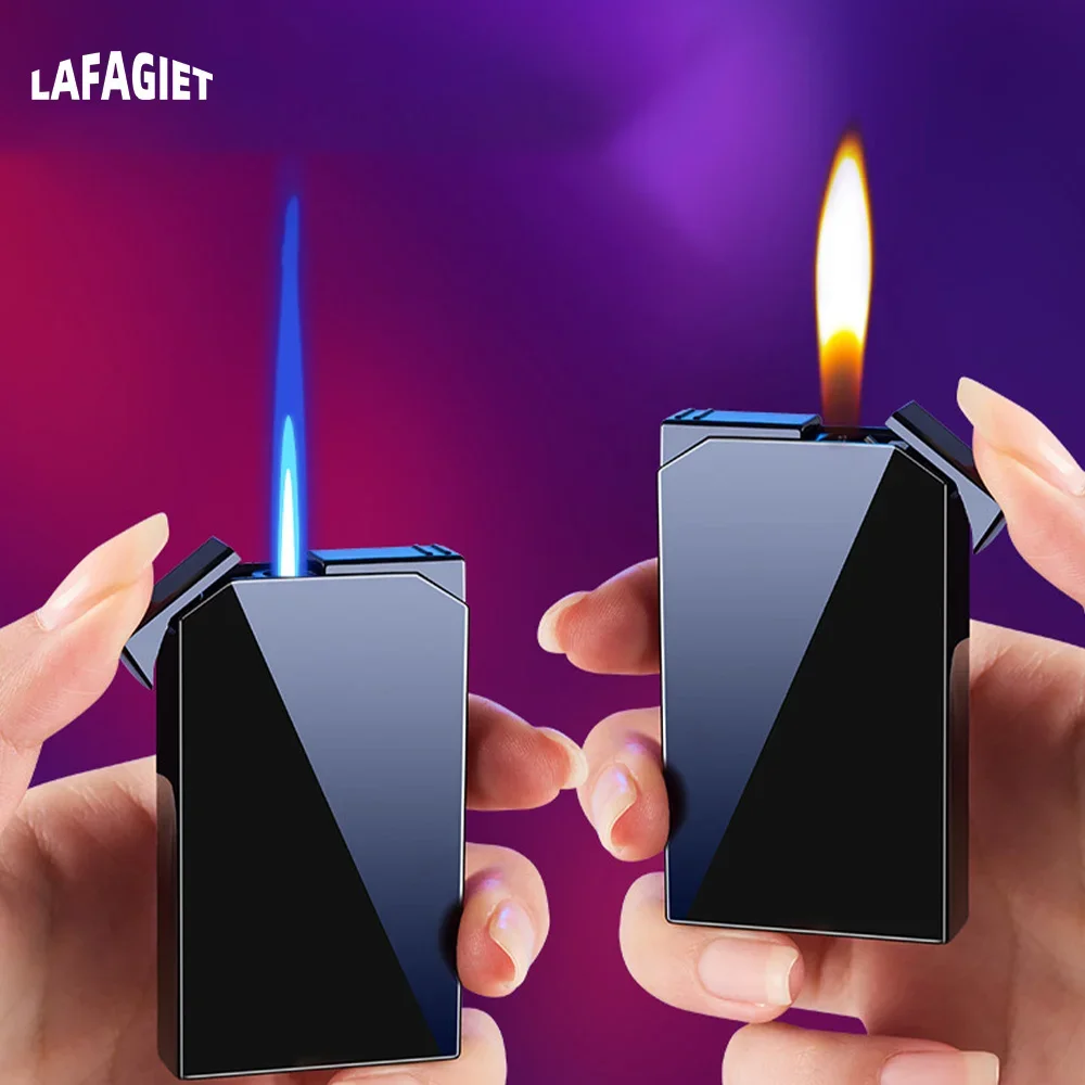 Dual Flame Butane Gas Lighter Outdoor Windproof Blue Fire Turbo Jet Flame Cigar Lighter Gradient Creative Men Smoking Gadgets