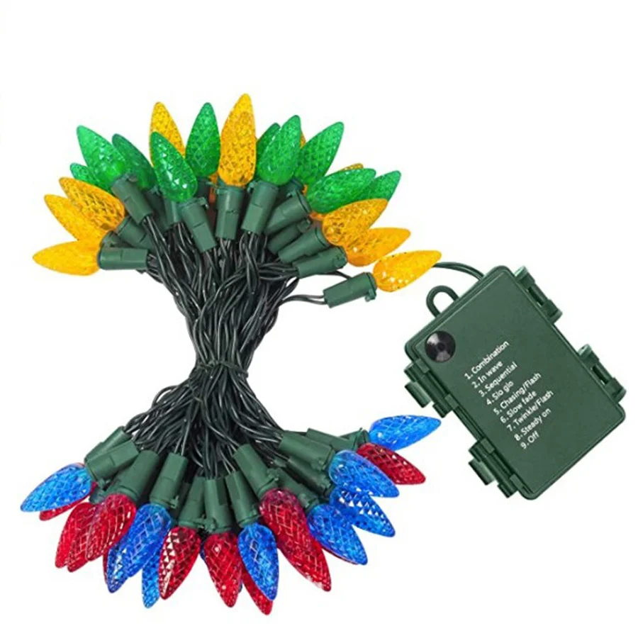 TIRVOSE-luces de hadas de Navidad para exteriores, cadena de luces LED C6 de fresa para árbol de Navidad, fiesta de jardín, boda, decoración de Año Nuevo, 50/100