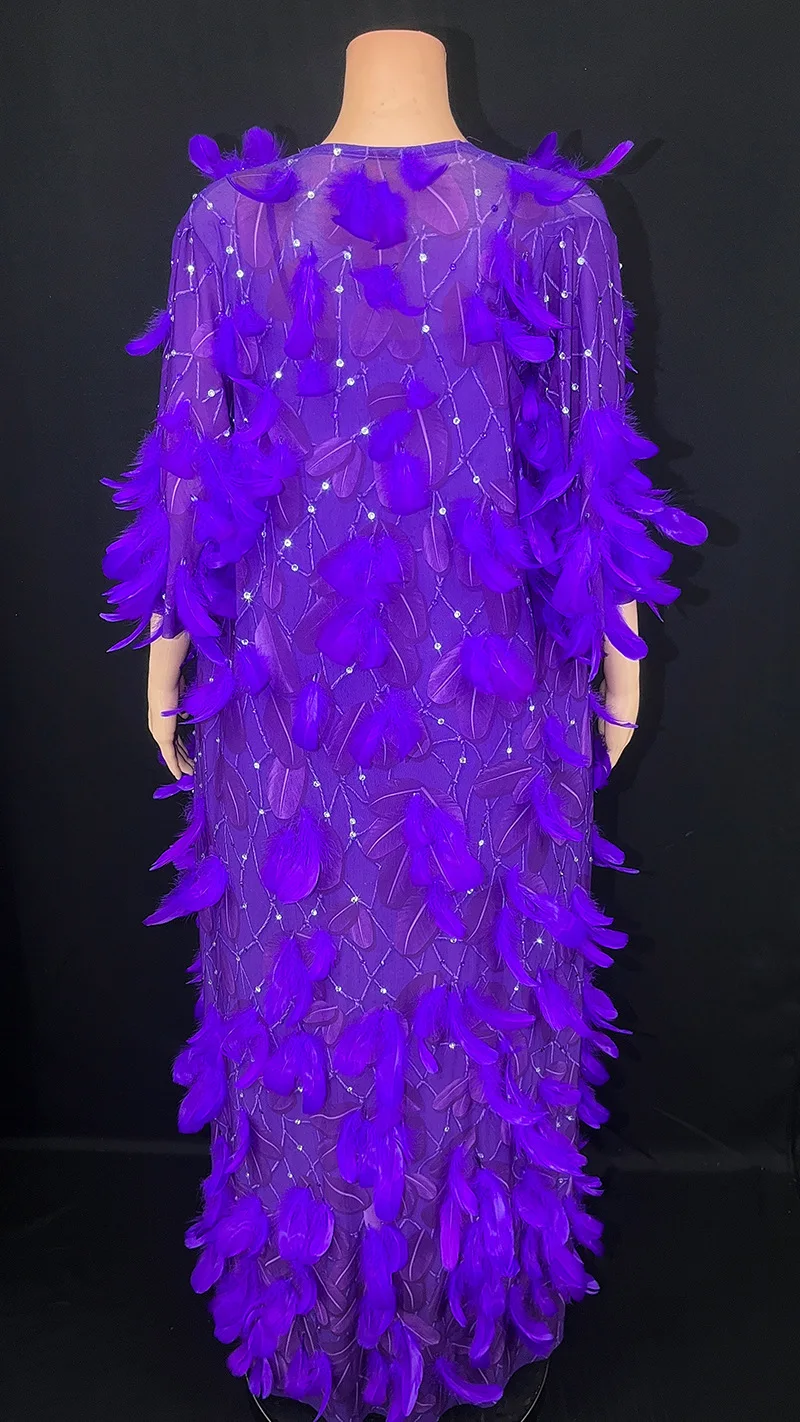 Robe de soirée serrée à manches courtes avec pompons en plumes personnalisés, manteau adt transparent, maille en dentelle, perle sexy, performance sur scène, nouveau