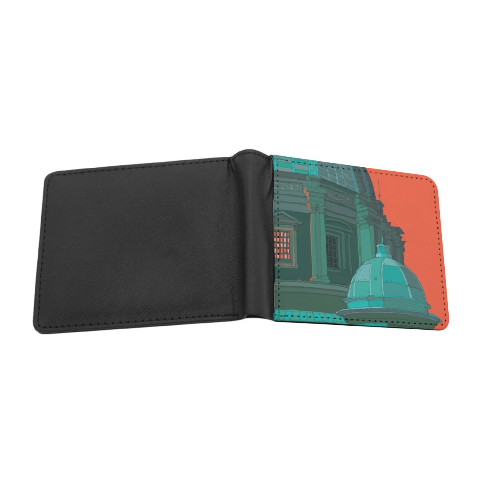 St Peters Red And Green Personalized Men's Leather Wallet Short Vintage Purse Credit Card Wallet Italy Vatican Michealangelo