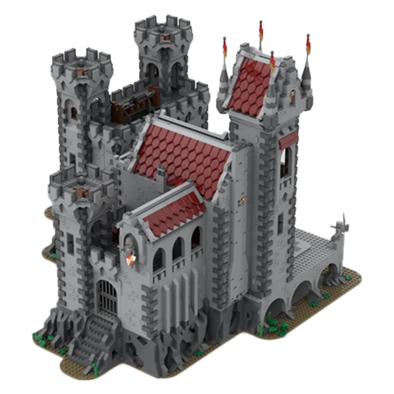 Street View Medieval Red Lion Castle Building Blocks DIY Creative Ideas  Construction Bricks Toys for  Holiday Gifts