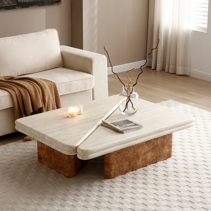 Side table/cream antique rock slab coffee table antique style living room short table tree tumor designer small apartment short