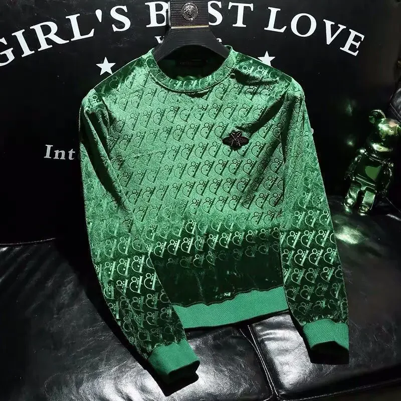 Suéter de gama alta para hombre, camisa de manga larga de jacquard ajustada con cuello redondo de marca a la moda para primavera y otoño