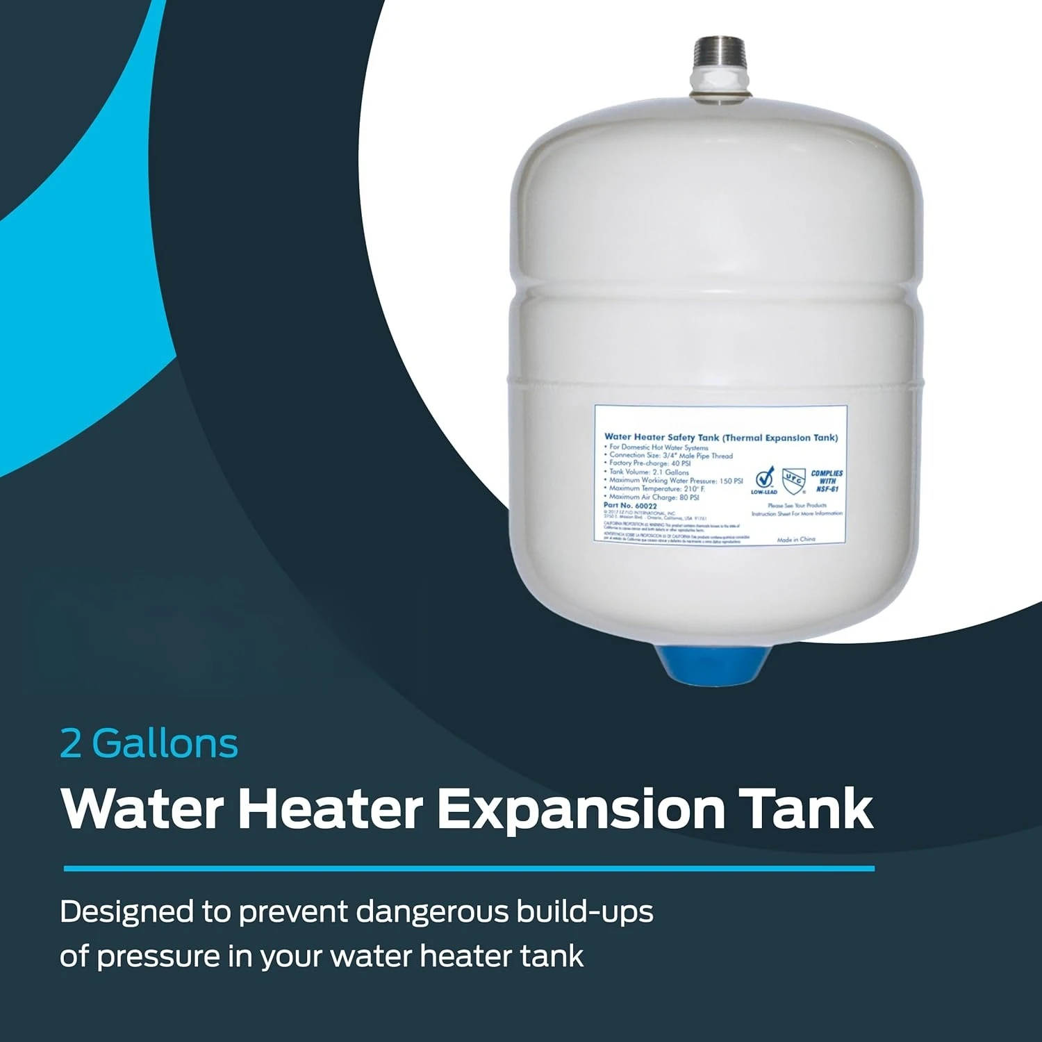 

Eastman Thermal Expansion Tank, 2 gal, 3/4 in MIP Connection, 60022