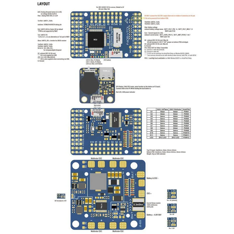 F405-VTOL Flight Controller STM32F405RGT6 Built-In Baro OSD Micro-SD Card Slot 2-6S For FPV RC Multirotor Quadcopter