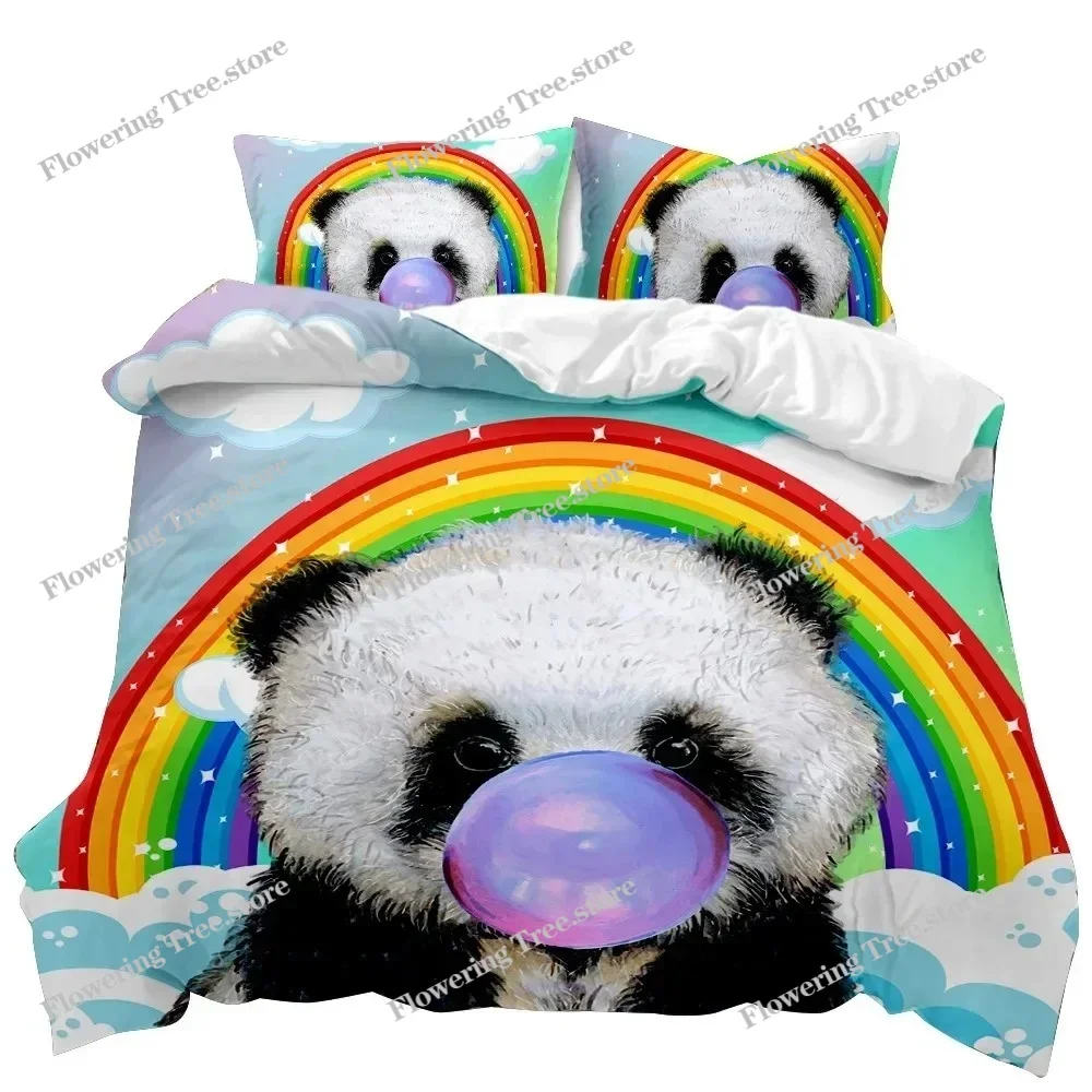 Panda Duvet Cover Cute Animal Bedding Set for Kids Boys Girl Cartoon Giant Panda Polyester Comforter Cover Bear Printed Wildlife