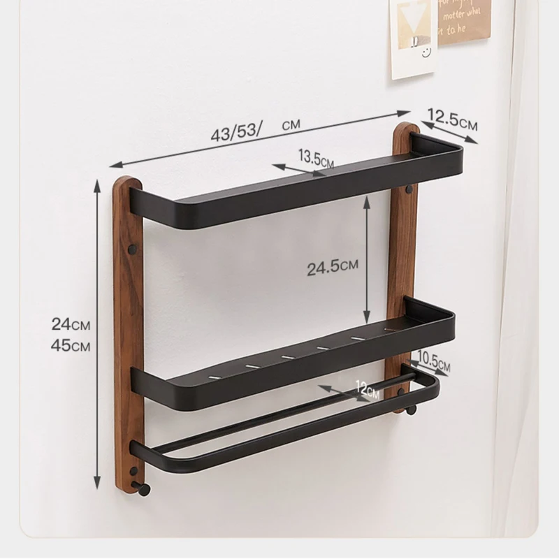 Square Shelves Bathroom Items Storage Rack Single/Double Wall Mounted Kitchen Storage Rack Wood/Aluminum Bathroom Accessories