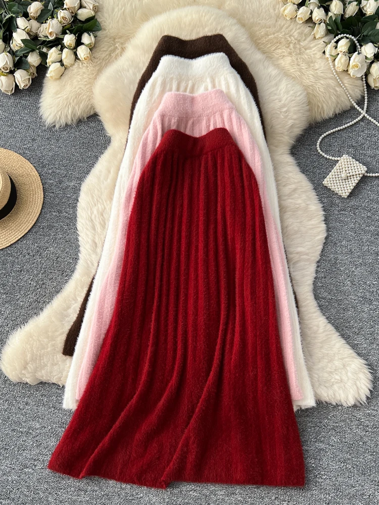 

Soft Versatile Knitted A-Line Skirt Women's Autumn Winter High Waist Polyester Fiber Ci Commute French Sle Skirt