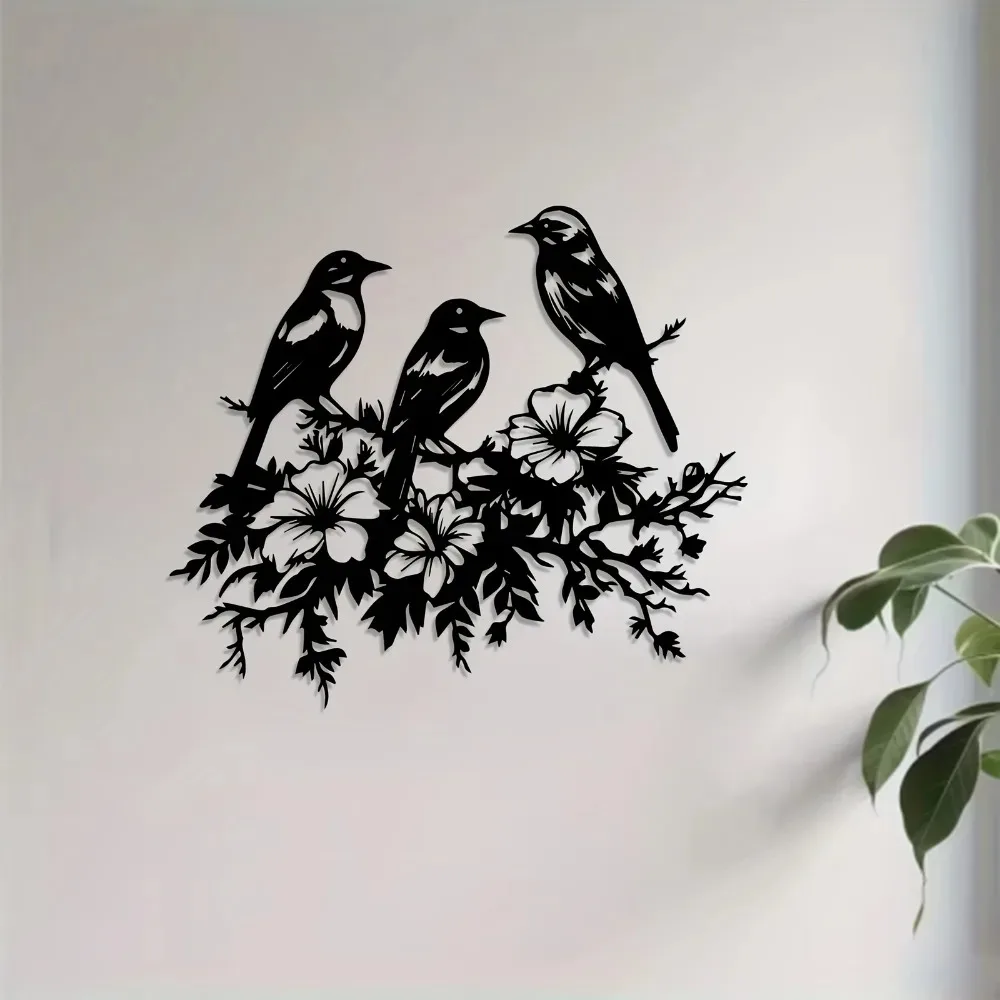 Wetterfeste Aluminium-Metall-Wandkunst, Vogel-Blumen-Außendekoration, Naturgeschenk für Ostern und Erntedankfest