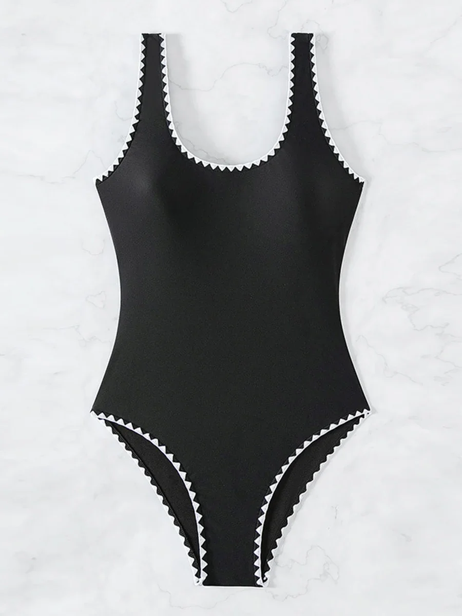 2025 traje de baño negro de una pieza para mujer, traje de baño Sexy sólido, bañistas femeninos, traje de baño, ropa de playa