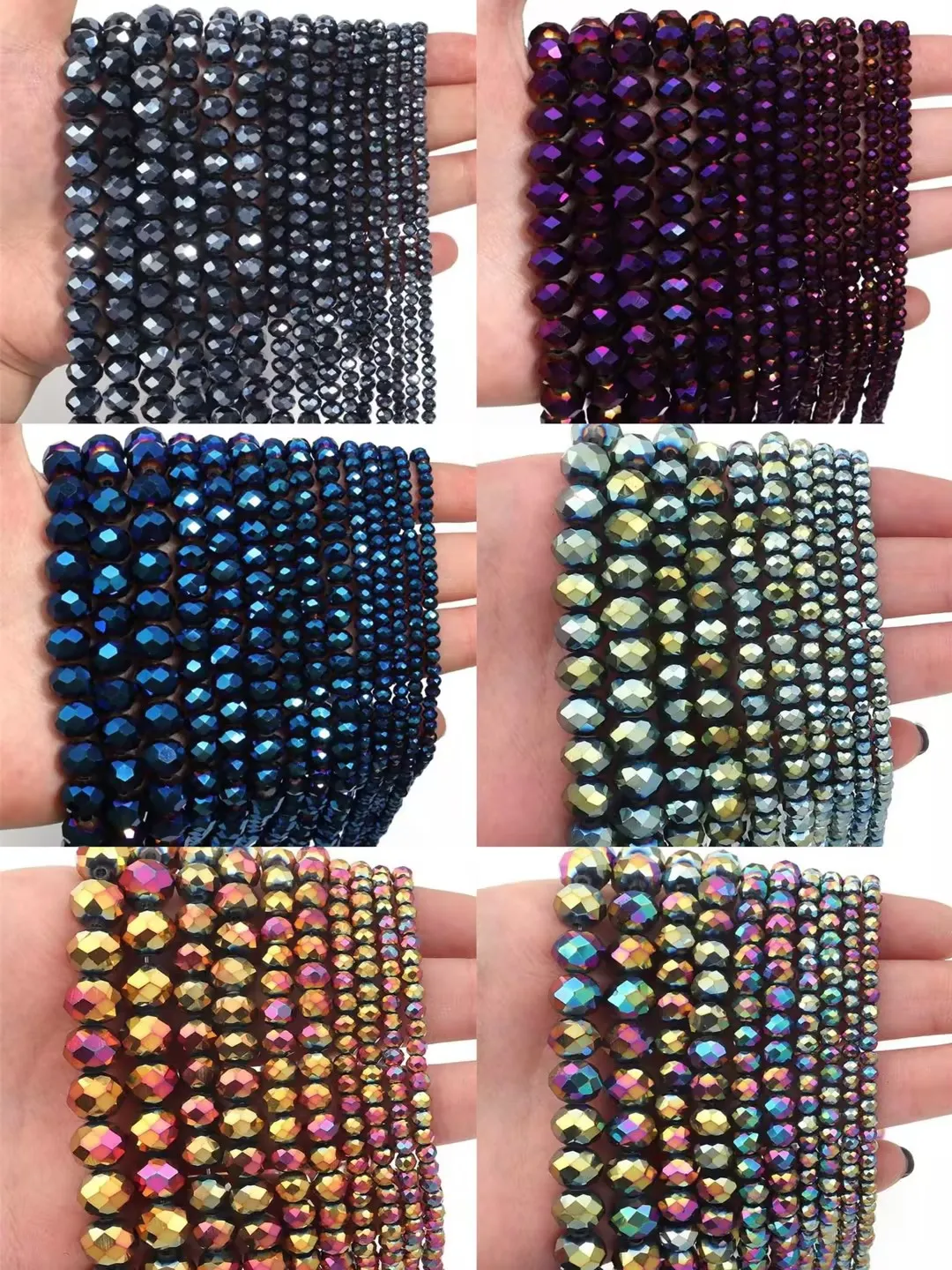 64-130 Stück/Set 3 4 6 8 10mm Rondell Facettierte Kristallglasperlen AB-Farbe Abakus-Perlen für Schmuckherstellung DIY Lose Abstandhalterperlen