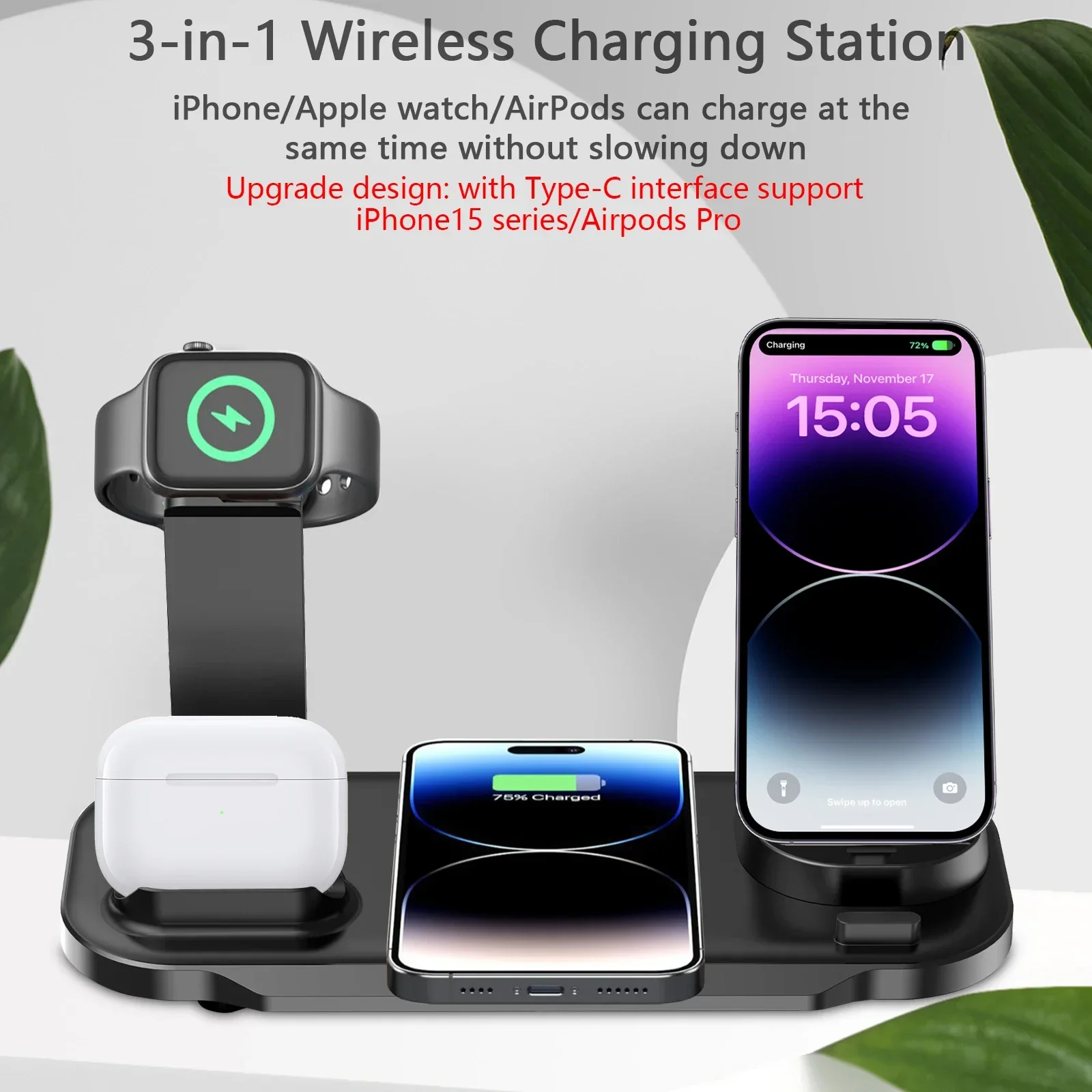 Support de chargeur sans fil pour iPhone, Samsung, Xiaomi, Apple Watch, 8, 7, 6, Airpods Pro, Charge rapide, Station S6, 15, 14, 7 en 1, 30W