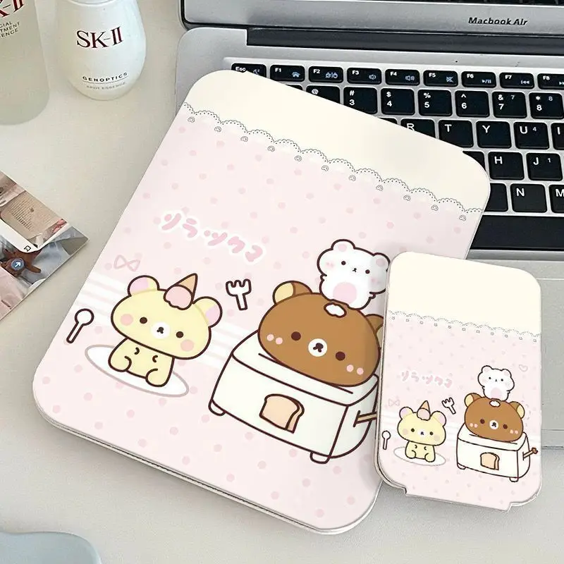 Cartoon Rilakkuma folding makeup mirror vanity mirror student desktop with portable storage makeup mirror