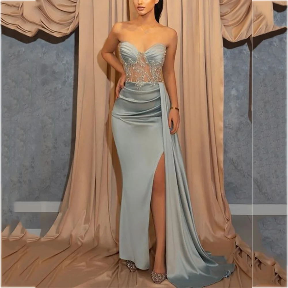 Vintage Mermaid Prom Dress Long Drift Sleeveless Sweetheart Stylish Appliques Side Slit Formal Party Evening Gown Customized