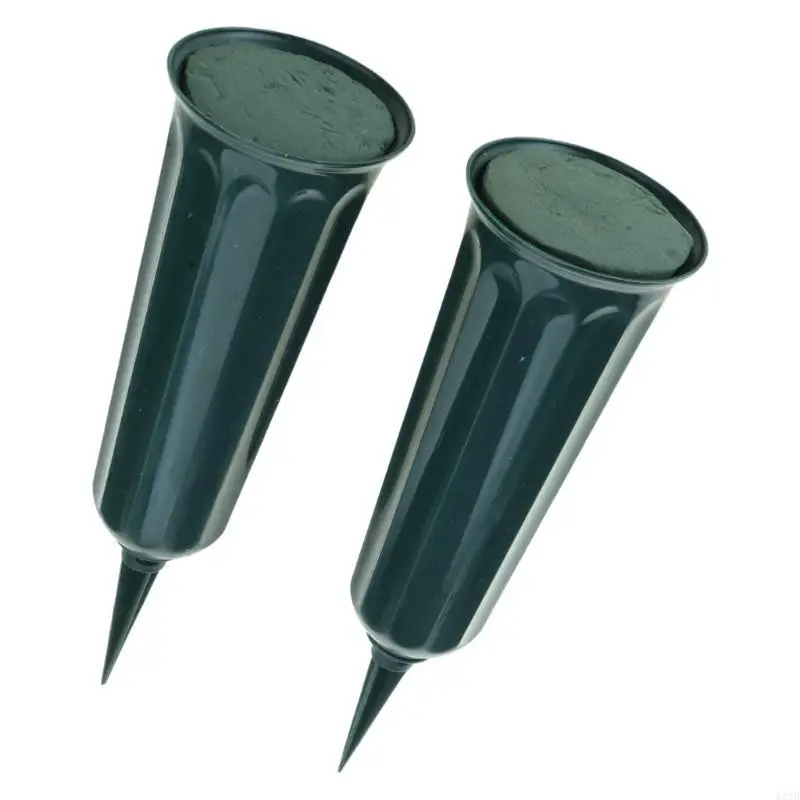 Pack of 2 Memorial Grave Vases Flower Fixing Holders Plastic Base for Outdoor 