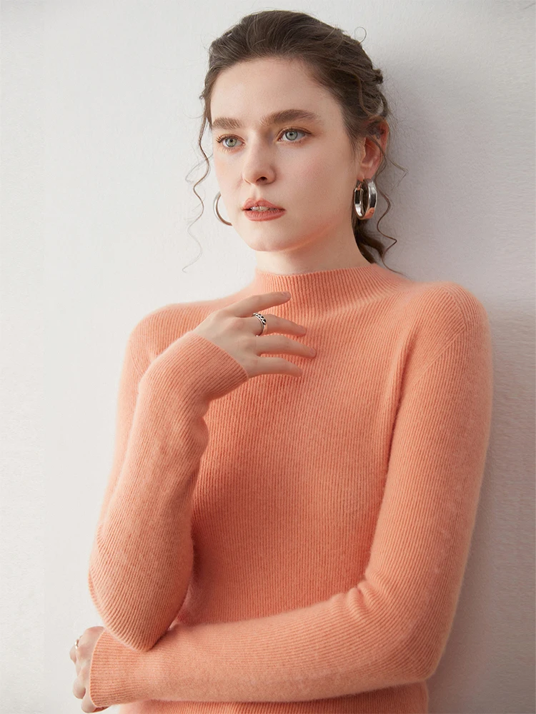 Maglione da donna basic Pullover 100% Cashmere Autunno Inverno Maglione Caldo Sottile Vestiti Collo a lupetto Maglia solida Strato base per ufficio Top