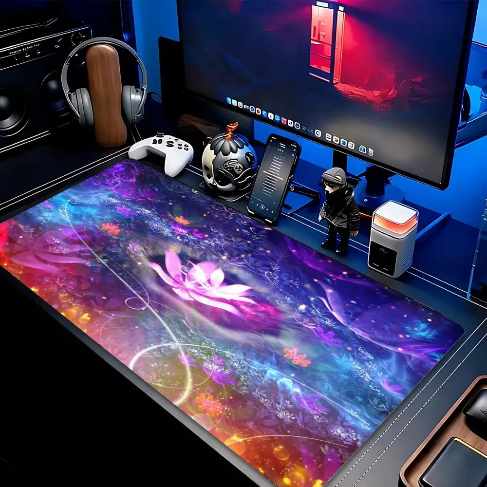 Large Gaming Mouse Pad XXL Magical Neon Galaxy Mushroom Abstract Art Desk Mat Non-Slip Rubber Computer Keyboard Mouse Mats