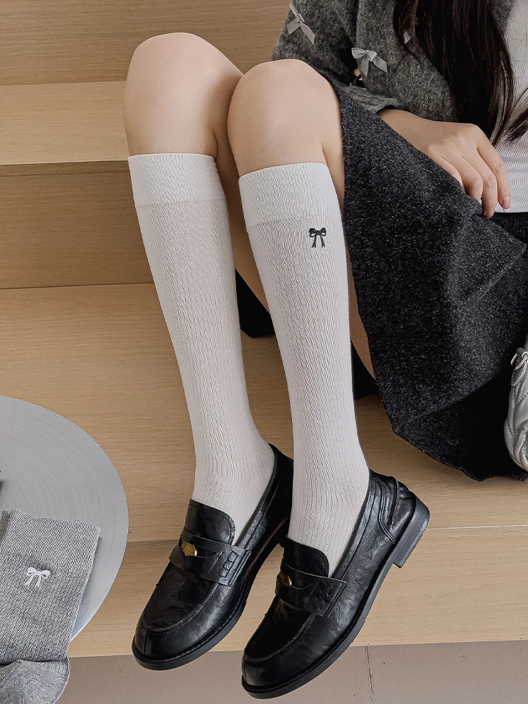 

Women's Socks, Cotton Calf Socks, Seamless Embroidered Bowknot, Slight Compression, All-Season Cotton Pressure Socks, Suitable f
