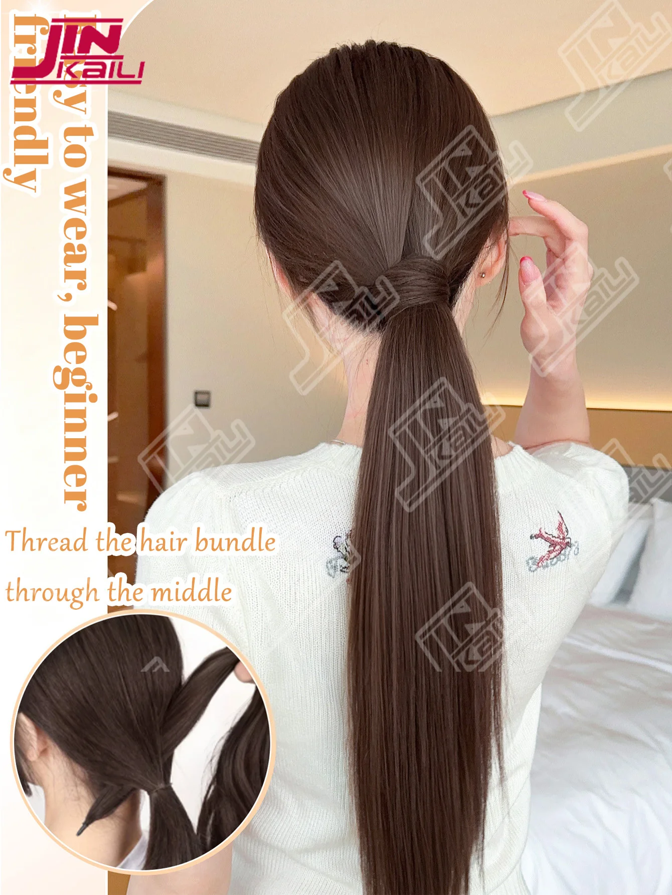 Synthetic Wig Ponytail 24 Inch Straight Hair Extension, Flexible Wrap Around Long Straight Ponytail for Women Girls Daily Party