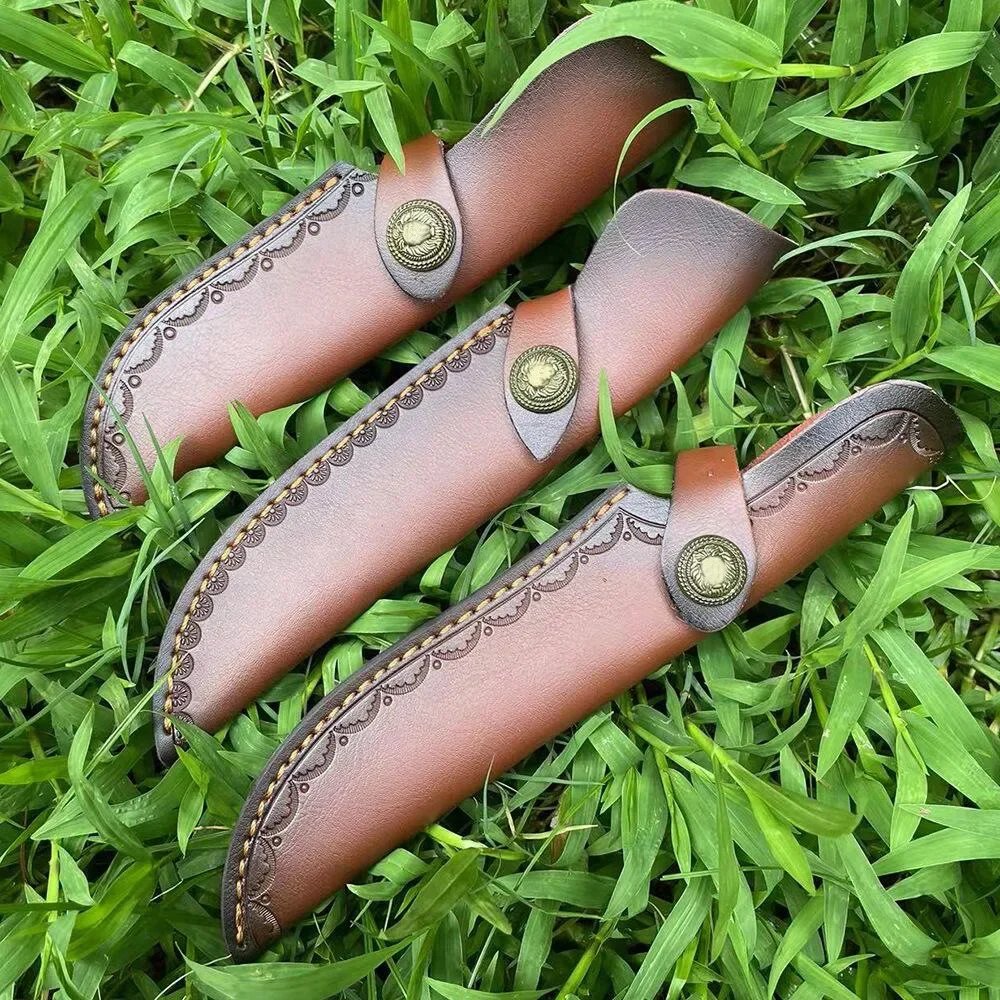 21cm / 23cm /24.5cm Universal Exquisite Embossed Cowhide Fixed Blade Knife Cover Leather Case Sheath Scabbard Holsters for Knife