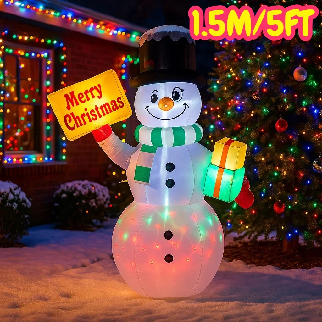 1.5 متر/5FT زينة عيد الميلاد لعبة قابلة للنفخ ثلج عقد الهدايا ساحة المنزل الحلي LED ديكور عيد الميلاد مع لعبة ديكور الحفلات #1