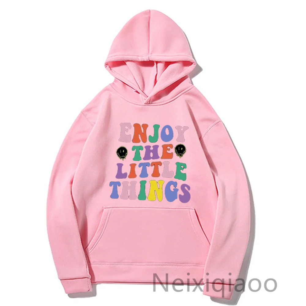 Plus Size Enjoy The Little Things Letter Printed Women Men Autumn Winter Sweatshirt Long Sleeve Hoodie Female Korean Clothing