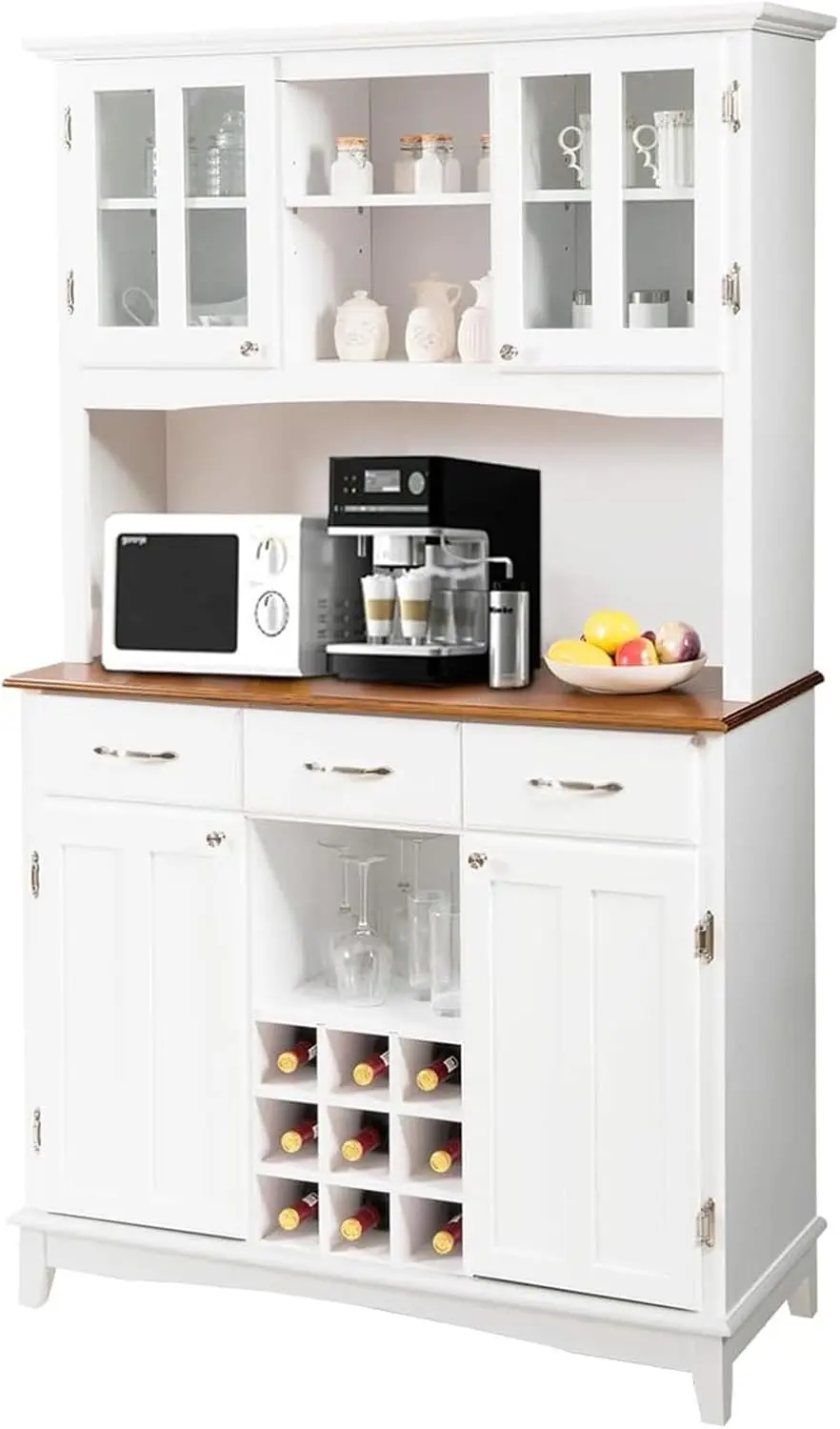 Kitchen Hutch Storage Cabinet Freestanding Pantry Buffet Sideboard Modern Buffet Cupboard Wine Rack Adjustable Shelves