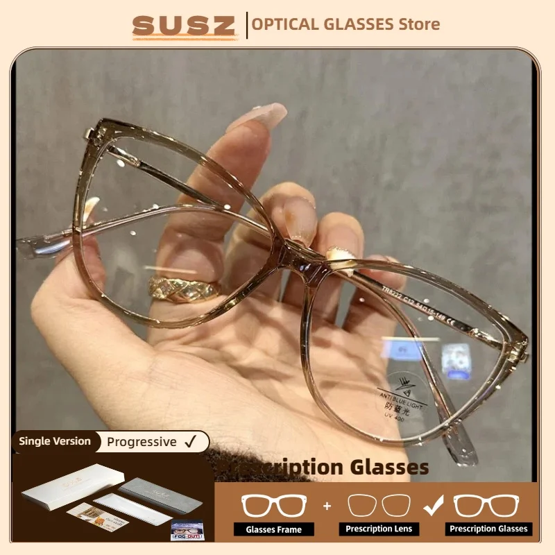 

SUSZ New Fashion Cat Eye Myopia Prescription Glasses Women Anti Blue Light Progressive Eyeware Photochromic Outdoor Eyeglasses