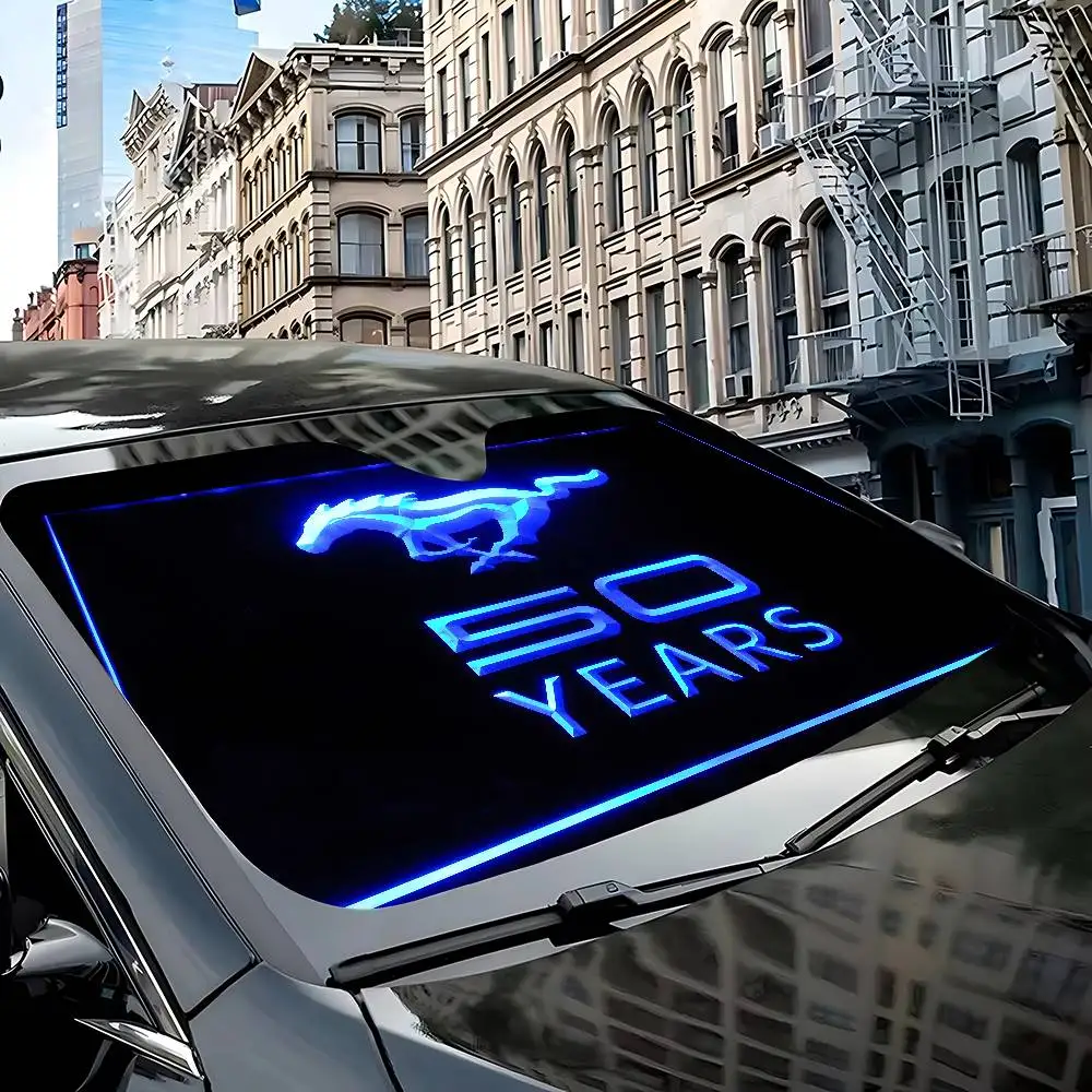 F-Fords M-Mustang 50 Jahre Auto-Sonnenschutz, Auto-Windschutzscheibe, universeller Sonnenschutz, zusammenklappbare Visierabdeckungen