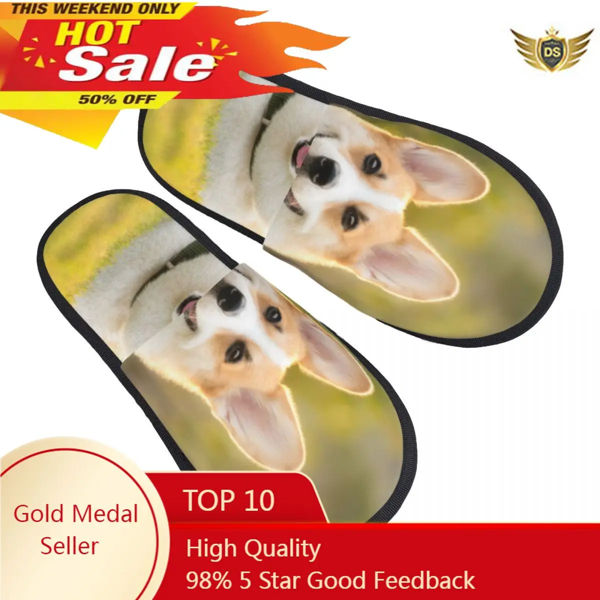 

Winter Women Men Non-Slip Flat Slippers Corgi Dog On The Grass Indoor Fur Soft Warm Shoes