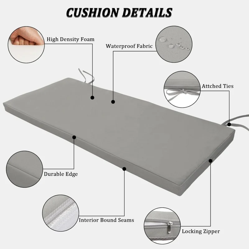 50D Bench Cushion Custom Waterproof Fabric Sofa Cushions UV-Resistant Seat Back Cushion Pads for Patio Garden Poolside Loungers