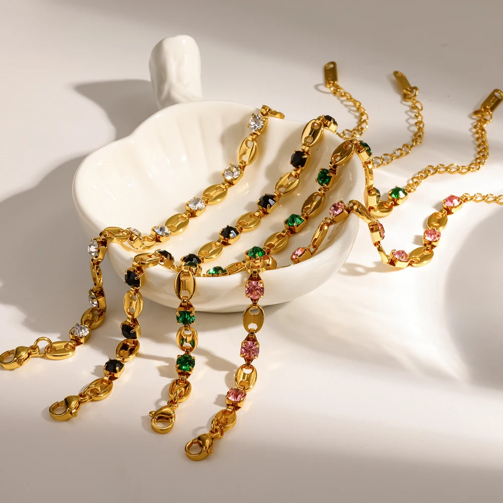 18K vergoldetes Edelstahl-Armband mit Zirkonia-Steinen in Krallenfassung, geometrisches Design, exquisite Kette, Schmuckgeschenk für Partys, Verkaufsschlager – Detail 2