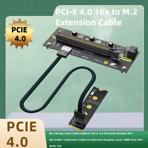 M.2 M-Key to PCIe 4.0 X16 External GPU Adapter, Support 2242/2260/2280 SSD, with Oculink SFF-8612/8611 Extension Cable, ATX 6PIN
