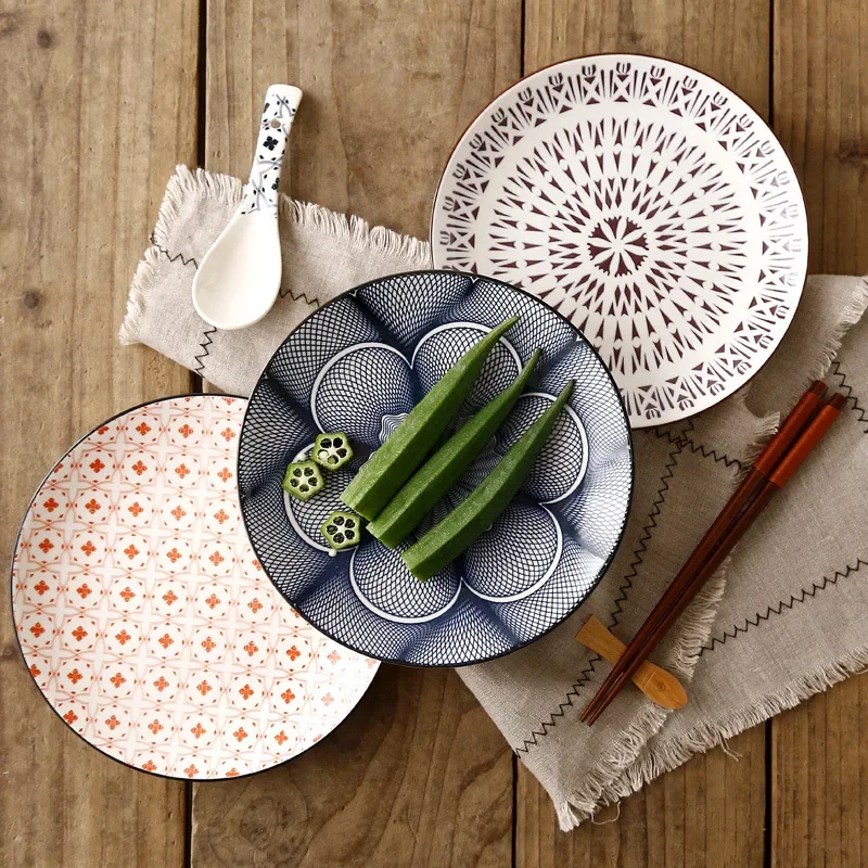 8-inch Nordic Creative Modern Simple Underglaze Color Ceramic Tableware Household  Western-style Meal Snack Flat Plate