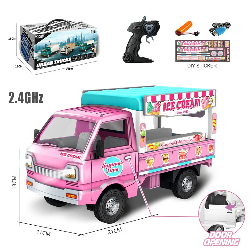 1:16 2.4G 5CHリモートコントロールバン トラック ミニシミュレートカーポートトラック おもちゃ 子供用 RCアイスクリームトラック 輸送車 ライト付き