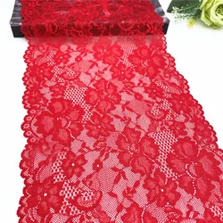 3y/lot Width 22.50cm Red With Foil Shimmer Shiny Elastic Lace Trim Skirt Hem For Clothes Sewing Accessories Lingerie Dress