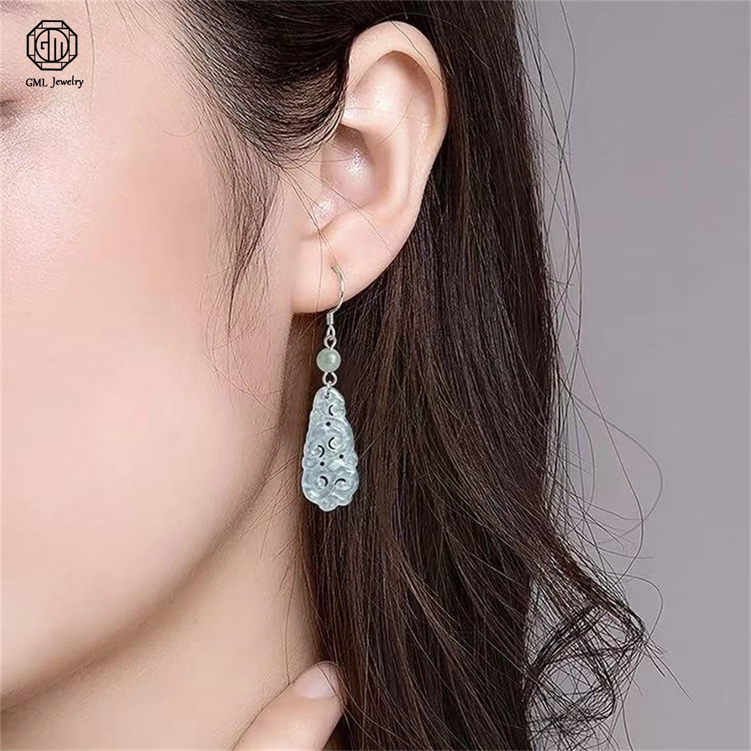 

Натуральные серьги из жадеита класса А, цвета голубой воды, с узором «Руи», из стерлингового серебра 925 пробы, с полупрозрачными камнями, женские ювелирные украшения, подарок