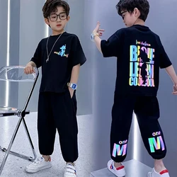 子供の夏の半袖tシャツパンツ2ピース十代の少年スポーツカジュアル服セット3 5 8 10 12 13 15Y