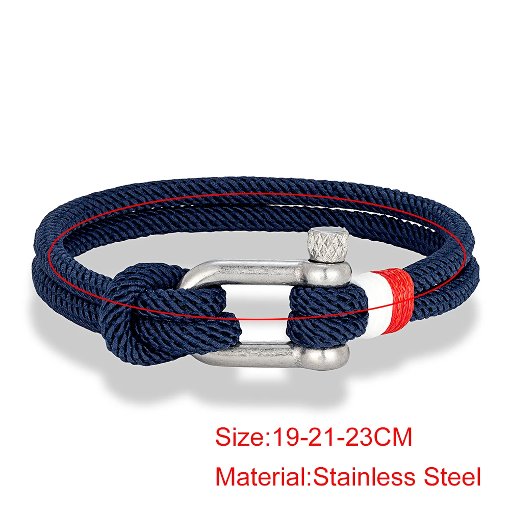 MKENDN Nautical Bracelets for Men Double Strand Surfer Rope Bracelet Stainless Steel Anchor Shackle Handmade Ideal Gift for Son