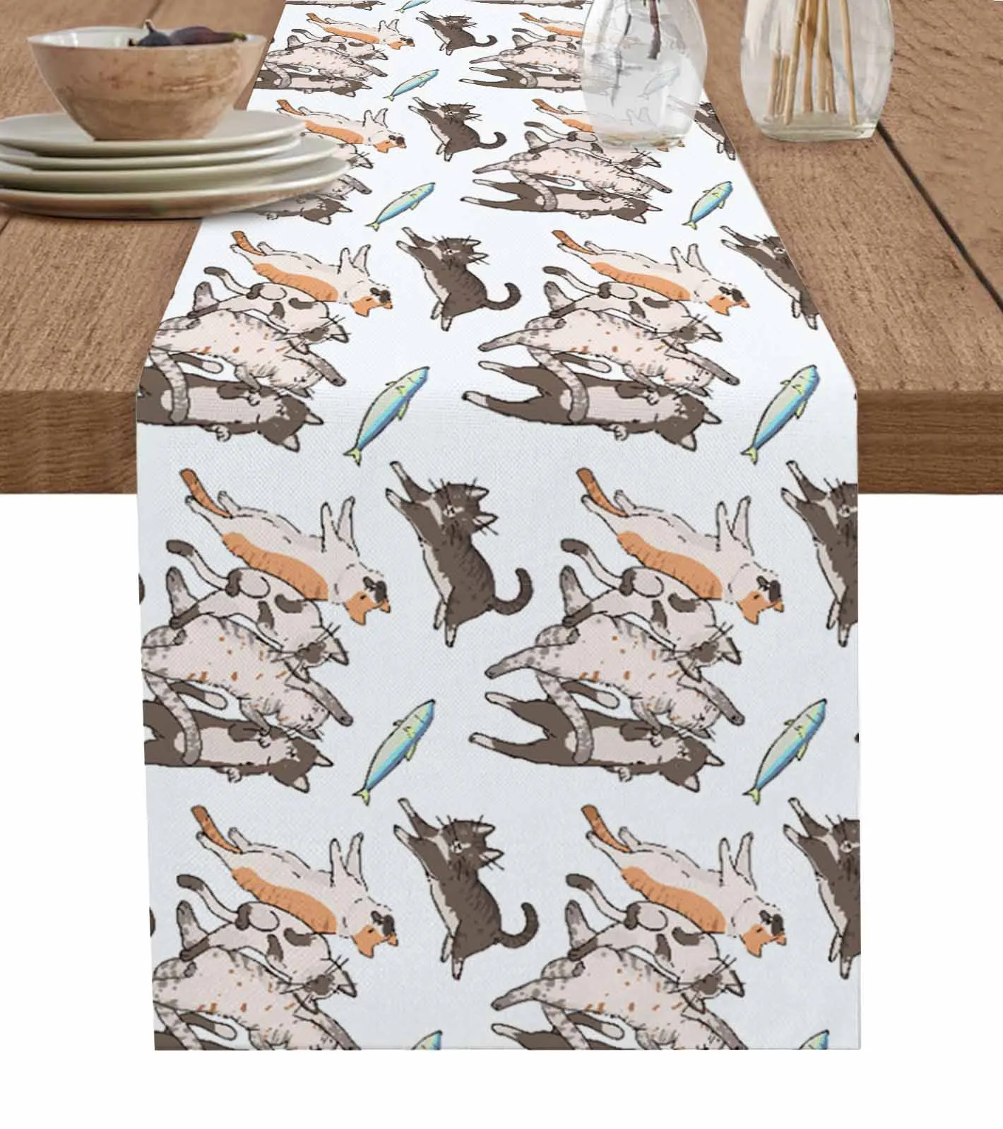 Cat Animal Fish Table Runners Kitchen Dining Decoration Table Runners Wedding Party Table Decor