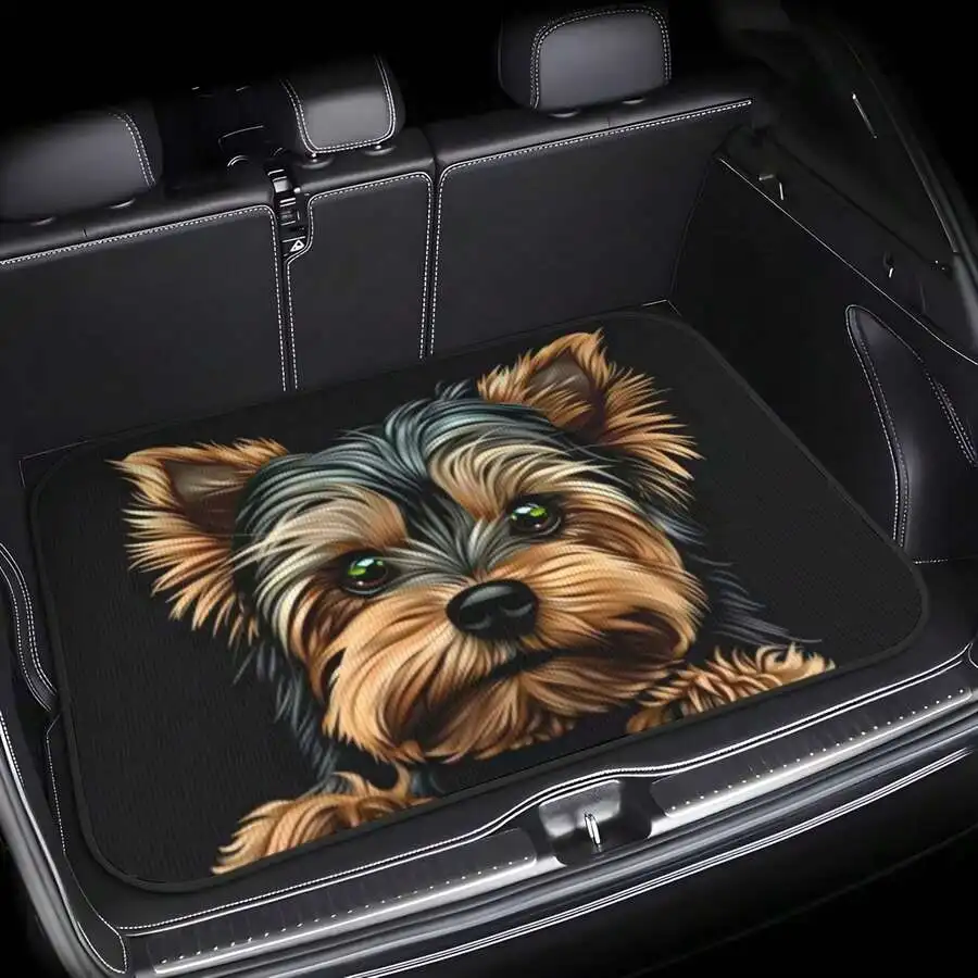 1pc Universal Car Trunk Mat, Black Patterned Trunk Liner With Dog Print - Durable, Cargo Mat, Suitable For Car Use, Stylish