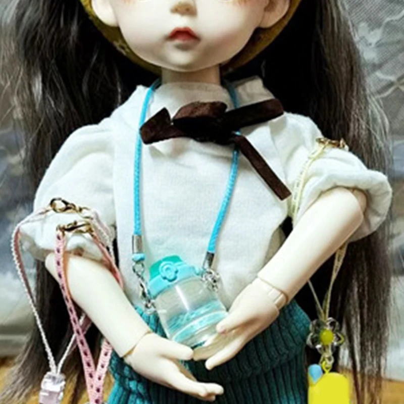 Mini Doll Water Bottle Model Miniature Kettle With Lanyard For 1/4  1/6 OB11 DollHouse Accessories Outdoor Bottles Decoration