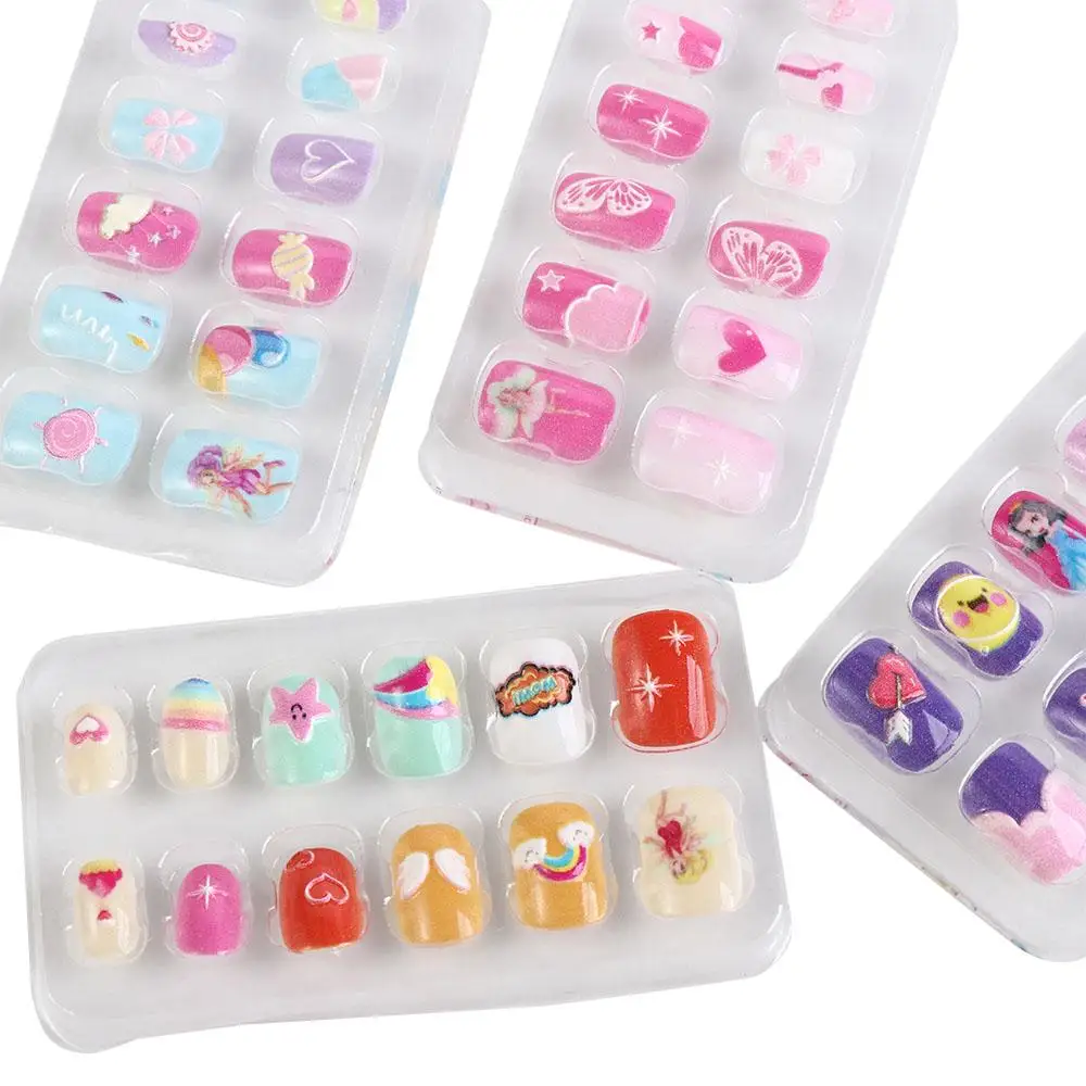 12 pezzi/set forniture per unghie unghie finte per bambini accessori per unghie copertura completa punte per nail art unghie finte per cartoni animati per bambini