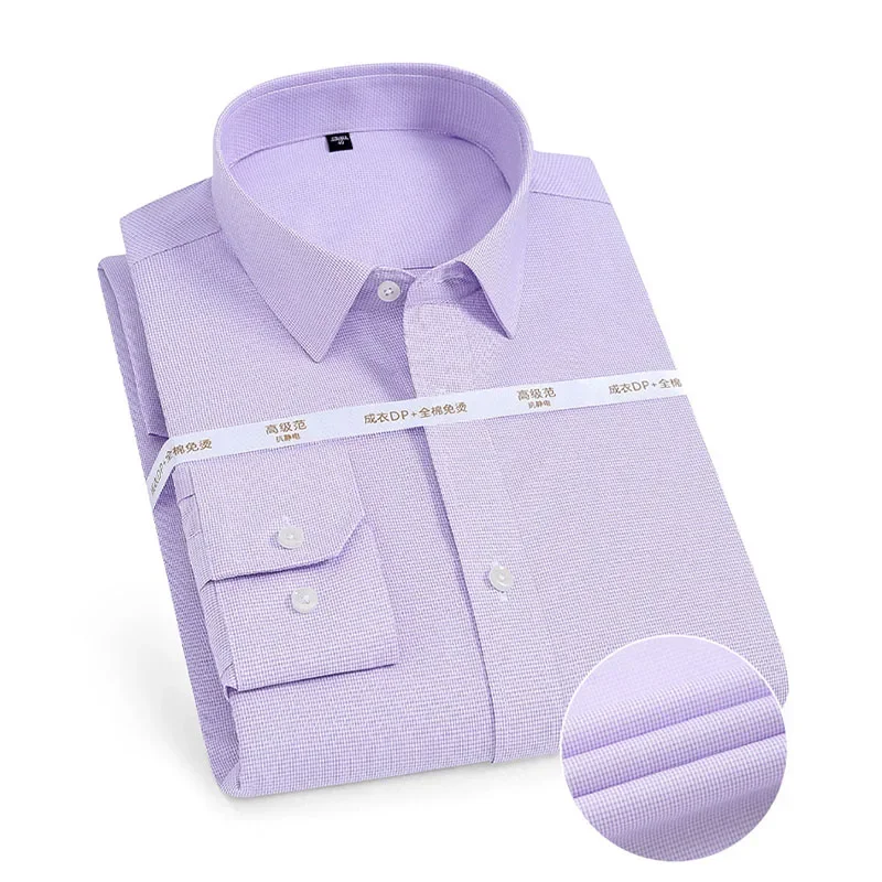 Men's Monochromatic Cotton Dress Shirt, Men's Business Shirts, High Quality, White, Non-Ironing, Four Seasons