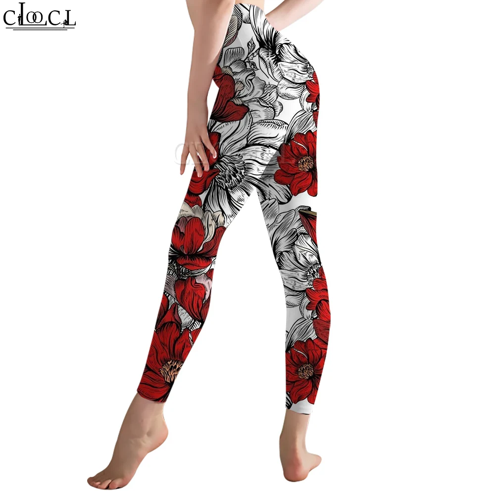 Cloocl harajuku sem costura legging floral impressão calças de cintura alta leggings de fitness feminino y2k roupas tornozelo comprimento calças